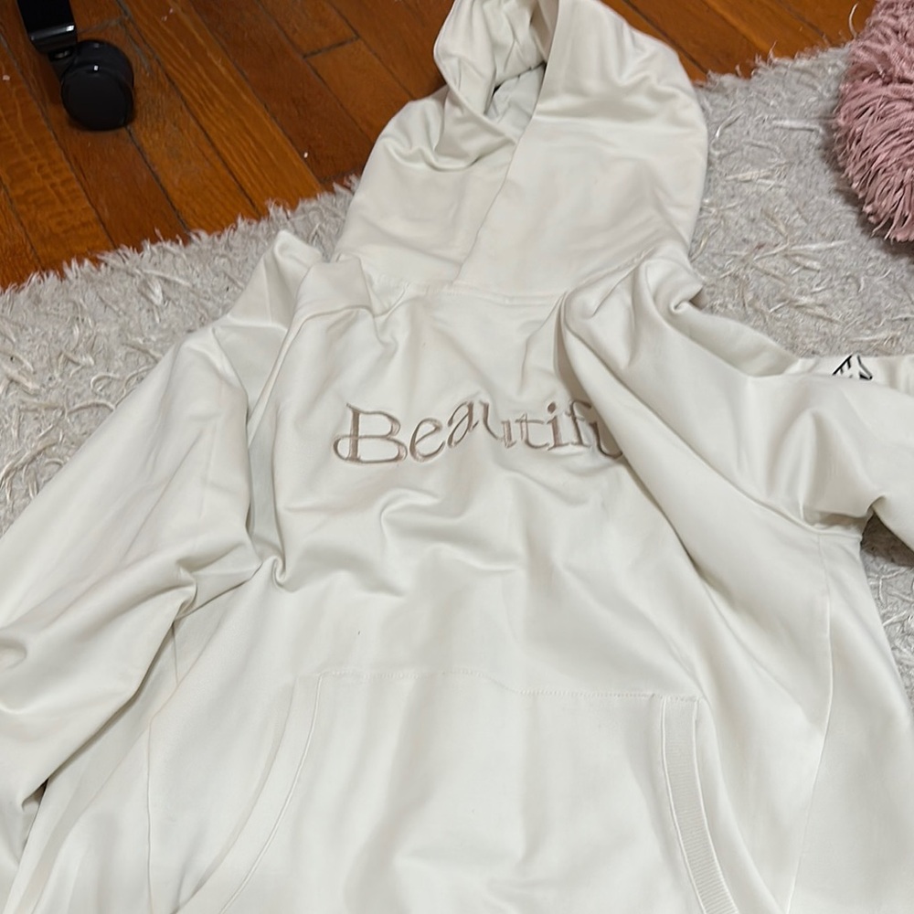 Cream Hoodie with 'Beautiful' Embroidery